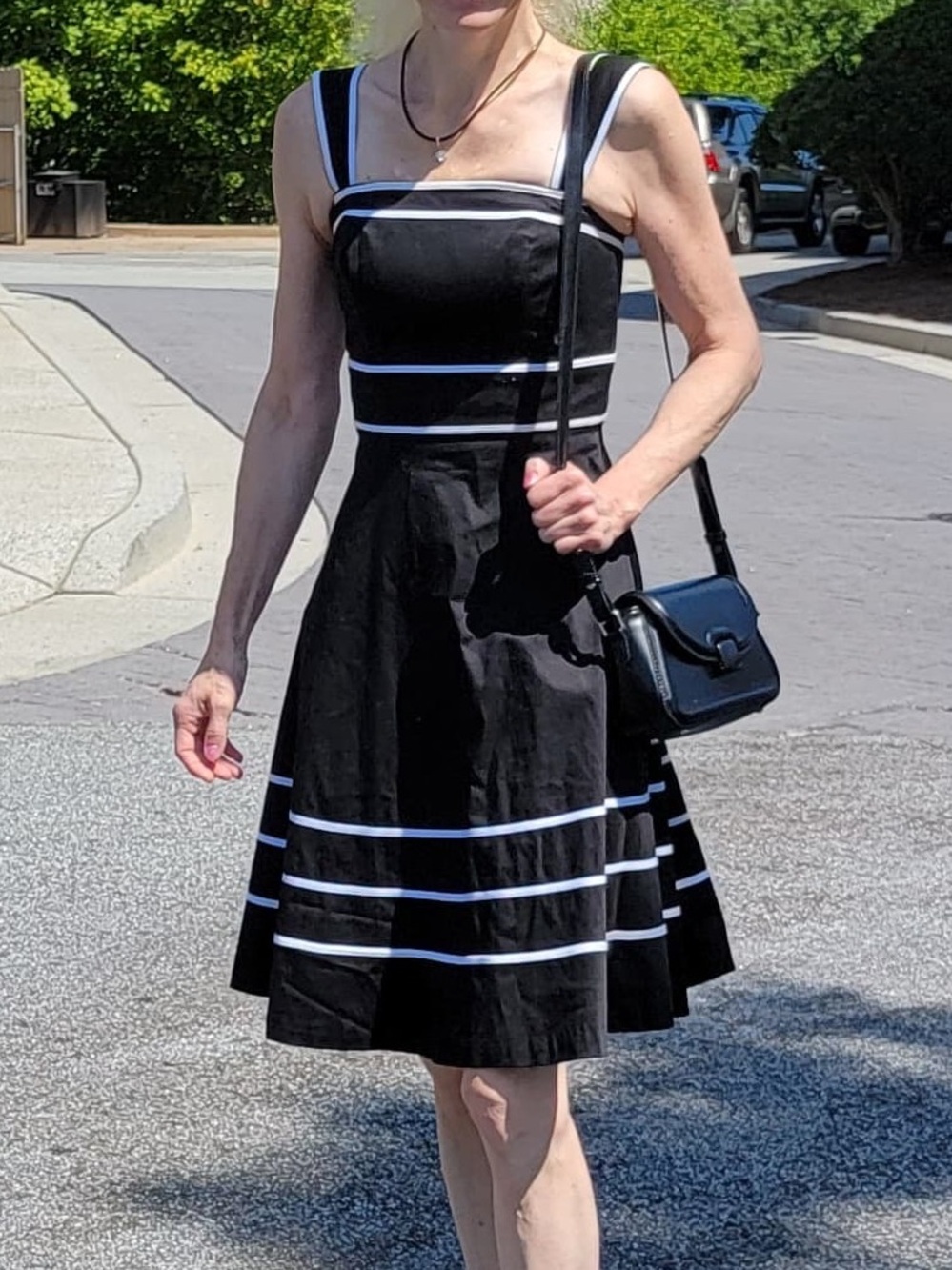 White House Black Market Black Midi Dress with White Stripes 00
